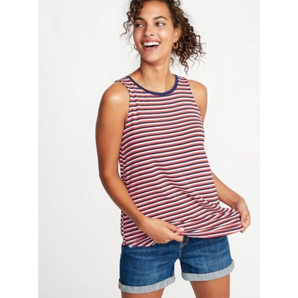 Old Navy Swing Tank Red, White, Navy Striped